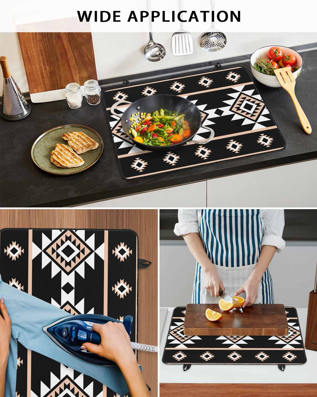 nqOlkjepod Large Induction Cooktop Protector Mat 36"x21", Black White Boho Stove Top Covers for Electric Stove, Modern Western Aztec Abstract Geometric Stove Burner Cover Mats, Glass Top Stove Cover