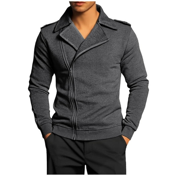 Royisotas Shirts for Men Long Sleeve Turndown Collar Zipper Shirt Dress Solid Color Mens Tops