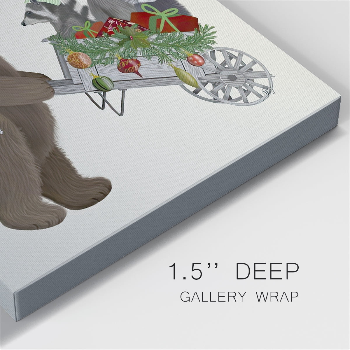 Bear and Christmas Wheelbarrow- Gallery Wrapped Canvas