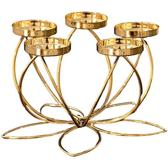 5 Arms Metal Candle Holder, Electroplated Gold Table Centerpiece for Tealight Holders, Modern Wrought Iron Wedding Decor for Romantic Dinner, Party, Living Room, Bedroom Desk Ornament