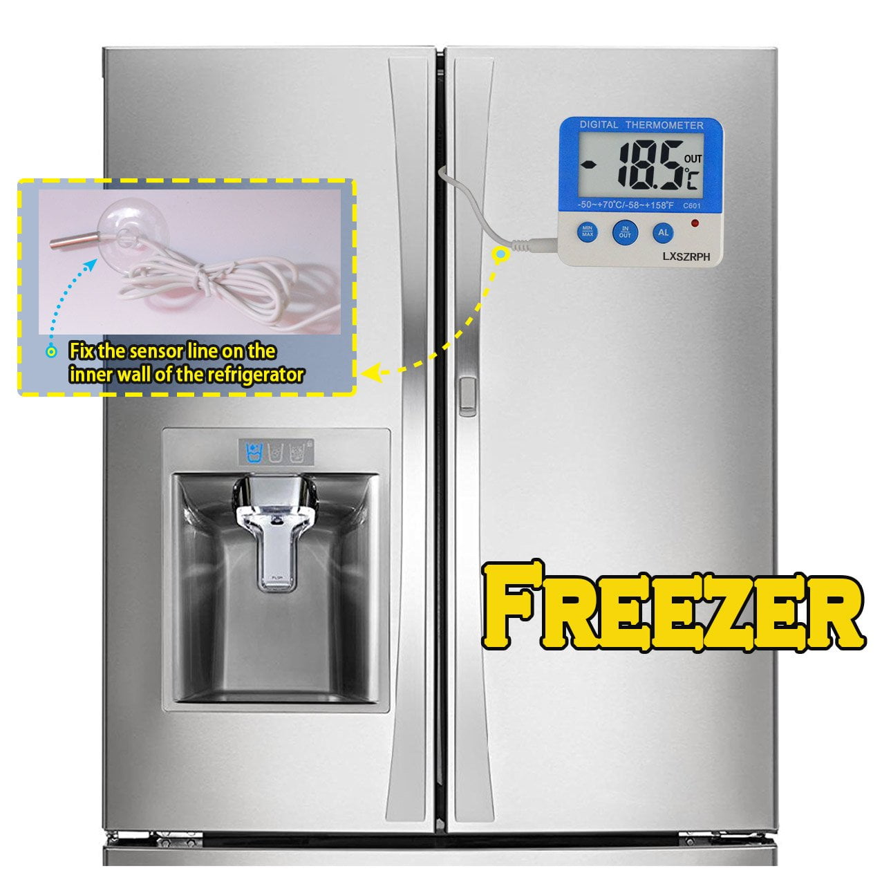 ABCISI Fridge Freezer Thermometer, Max/Min Memory High & Low Temperature Alarms Settings with LED Indicator Digital Refrigeration Thermometer with Magnetic, Stander 2 Pack