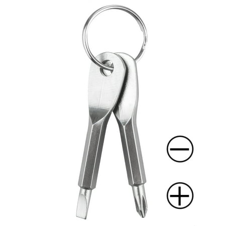 - 2-pack Mini Pocket Screwdriver Set with Keychain Outdoor Tool Kit Stainless Steel (Flat Head + Phillips screwdriver)