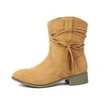 thumbnail image 6 of Viluyesy Womens Mid Calf Boots, Round Toe Trendy Tassel Chunky Heels Fall Winter Western Suede Boots Brown, 6 of 9