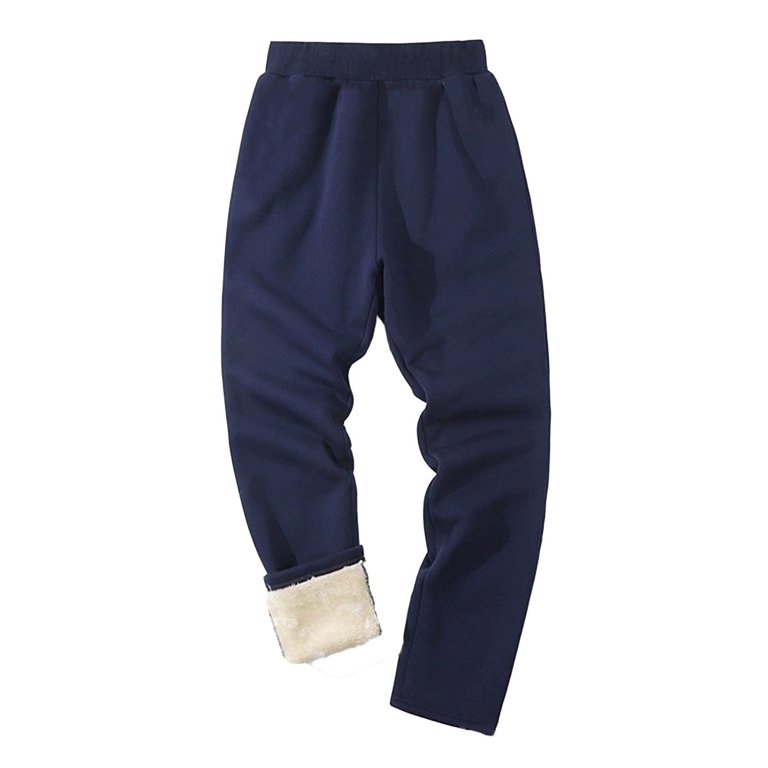 Wyobmus Men's Fleece Lined Dress Pants Winter Casual Business Affair Warm Suit Trousers Daily Elastic Waist Straight Leg Pants C-Blue, Size: Medium