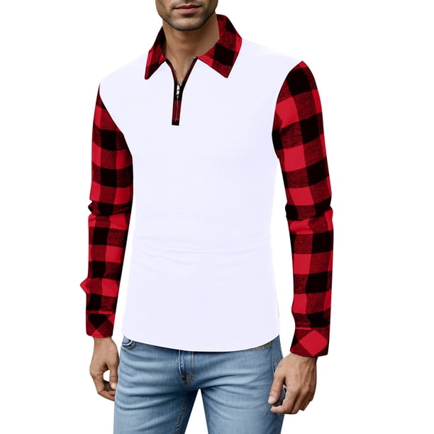 Gibobby Playera polo hombre Camisa informal con cremallera sólida para hombre, blusa con cuello vuelto, camisa superior de manga larga, camisa informal d(Blanco,G)