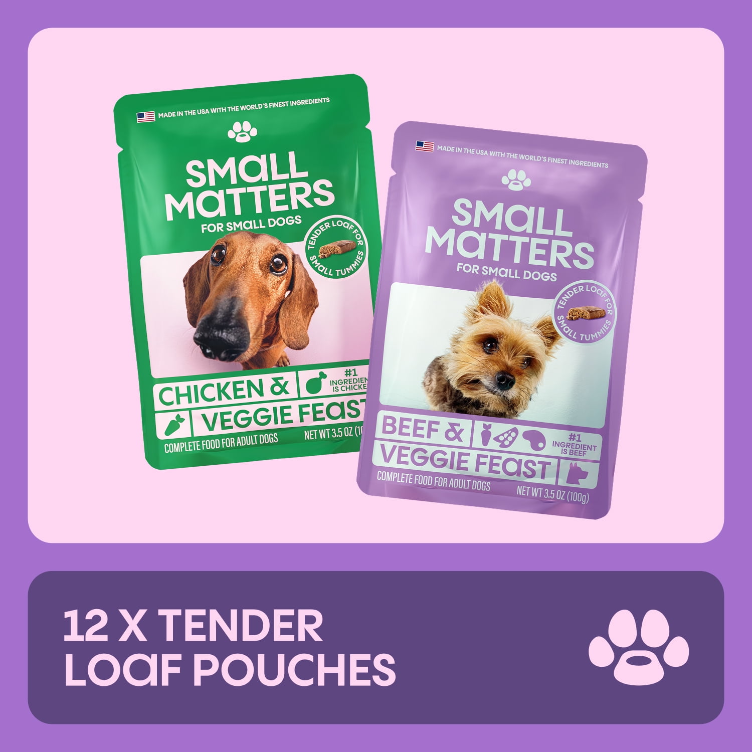 (2 pack) Small Matters Adult Dog Food for Small Dogs, Beef & Chicken Veggie Feast Variety Pack, 3.5oz x 12 Packs