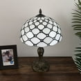thumbnail image 5 of Tiffany Table Lamp White Stained Glass Crystal Beans Included LED Bulb For Living Room Bedroom Bedside Office Hotel 12"W*19"H, 5 of 6