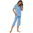 thumbnail image 5 of MoFiz Women's Solid Bamboo Pajamas Set Short Sleeve V-Neck Top and Capri Pants with Pockets Loungewear 2-Piece for Women, 5 of 7