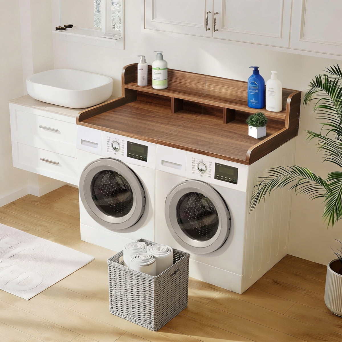 Washer Dryer Countertop 2 Tier Laundry Storage Organizer 54 Inch Wood Topper DW
