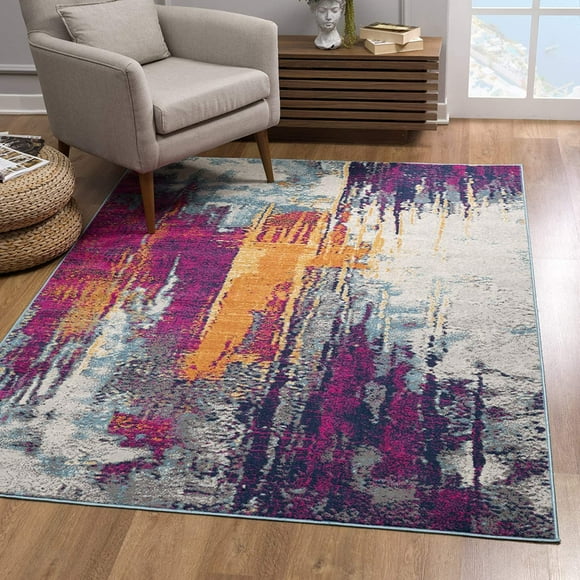 homeroots home decor 393108 7’ x 10’ Gray and Magenta Abstract Area Rug