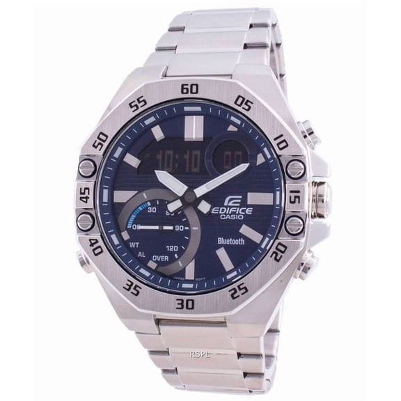 Casio Men's Stainless Steel Link Wristwatch, Blue, ECB-10D-2A