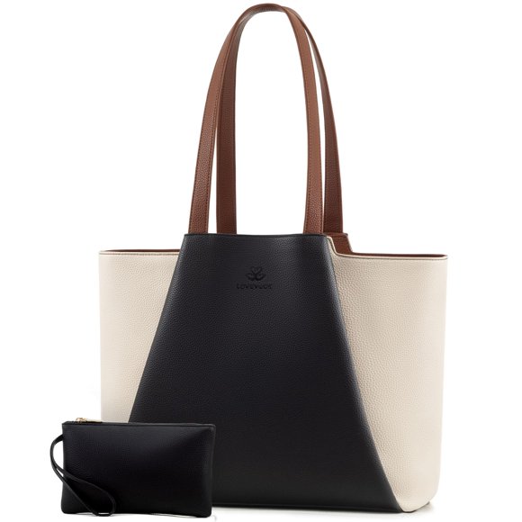 LOVEVOOK Laptop Tote Bag for Women 15.6 Inch Work Bag Leather Laptop Bag with Clutch, Large Capacity Office Purse Computer Briefcase Shoulder Bag for Casual Business