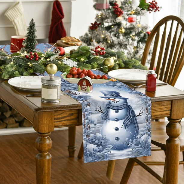 Camino de Mesa Navideño con Muñeco de Nieve, Mantel para Restaurante, Cojín, Mantel para Decoración de Mesa de Cocina.