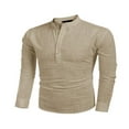 thumbnail image 3 of Men‘s Linen Shirts Solid Color Long Sleeve Stand Collar Button Tops, 3 of 5