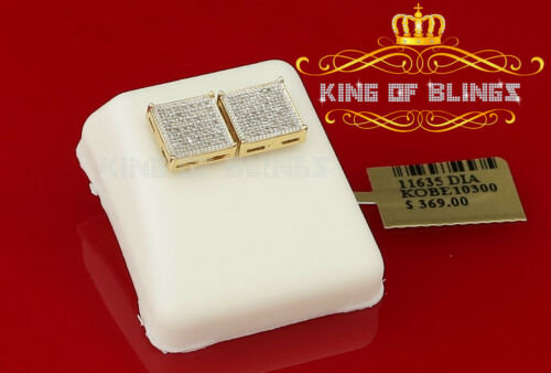 King of Bling's Aretes Para Hombre 925 Yellow Silver 0.25ct Diamond Stud Men's/ Women's Earrings