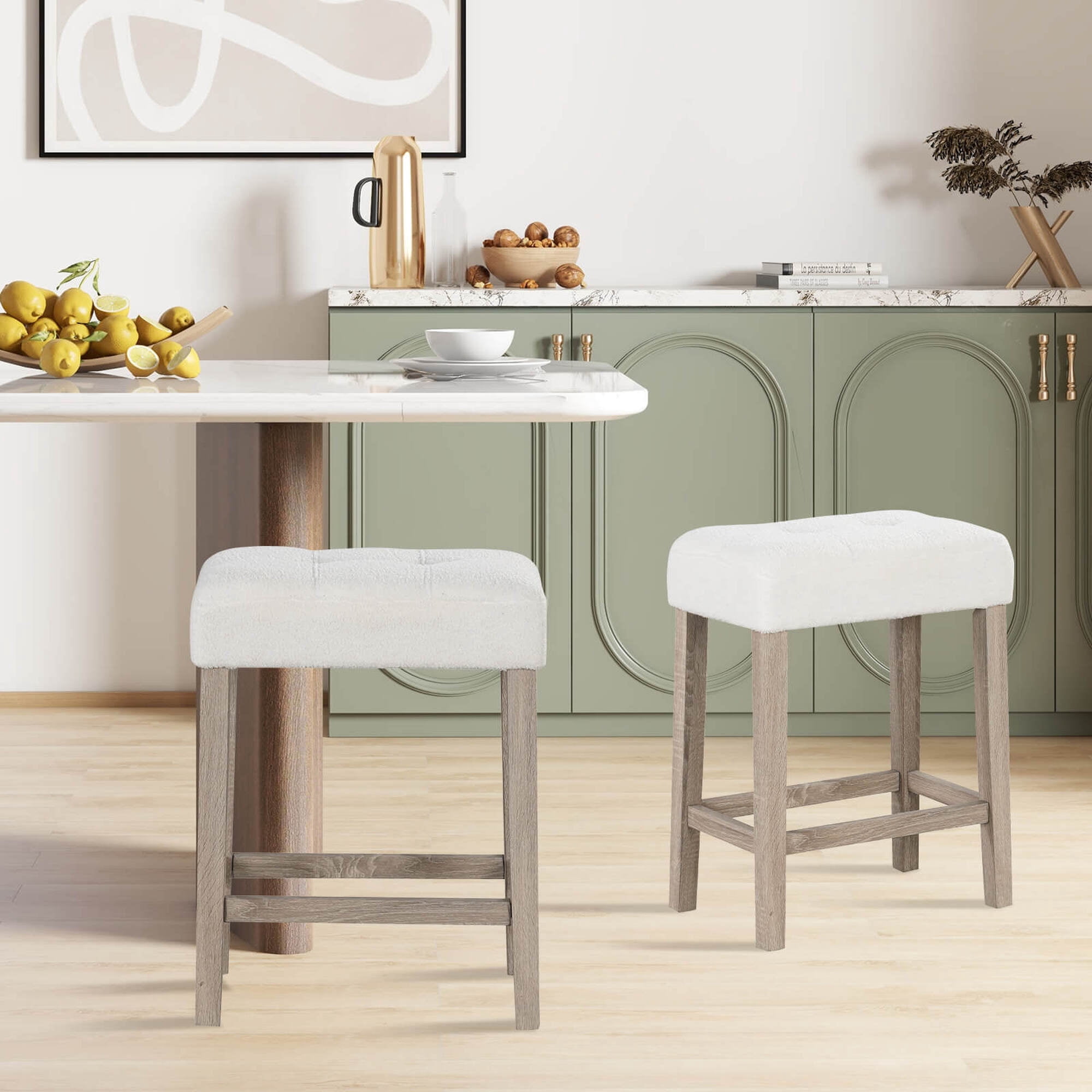 Costway Counter Height Bar Stools Set of 4 with Rubber Wood Legs Footrest Modern for Home