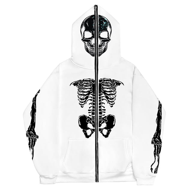 HUITKMM Mens Hoodie Men's Glow In The Dark Skeleton Zip Hoodie