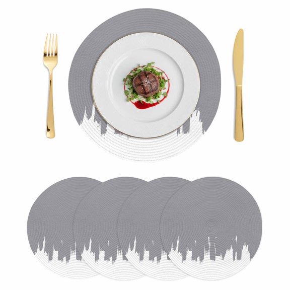 Abstract Grey Round 15 Inch Placemats Set of 4, Modern Minimalist Graffiti Artwork HeatResistant Non Slip Place Mats for Dining Table, Wipeable Braided Kitchen Table Mats for Housewarming