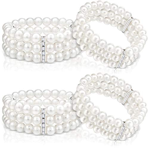 Bridal Wedding Luxury Adjustable White Pearl Bracelet Jewellery Elasticated 