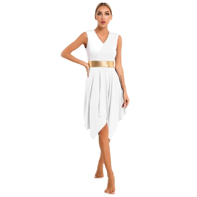 CHICTRY Costume de Prière Liturgique pour Femmes Tunique Sans Manches Asymétrique Culte Danse Robe Blanche L