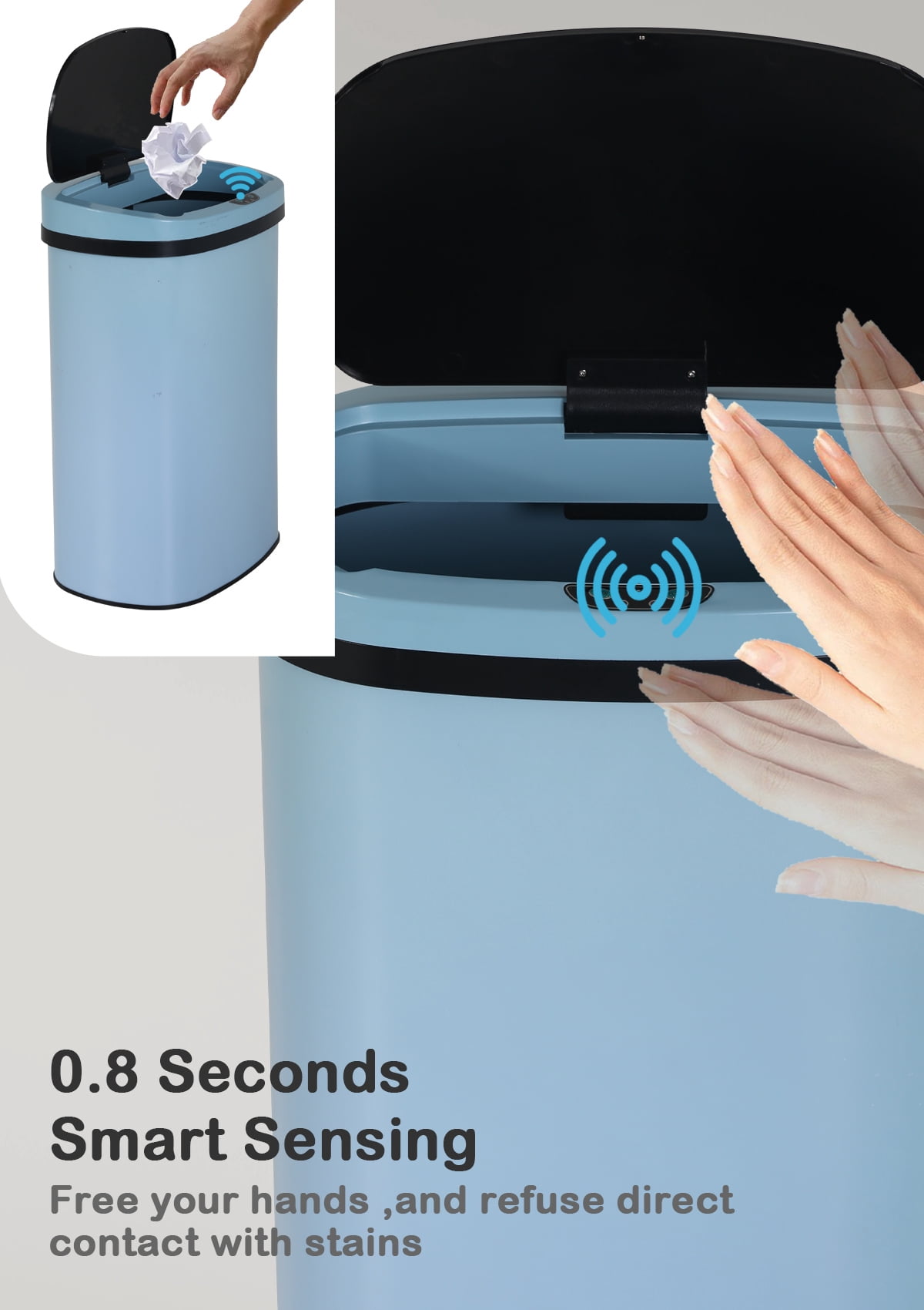 13 Gallon Kitchen Garbage Can Automatic Trash Can 13 Gallon Stainless Steel Trash Can Touch Free Bathroom Trash Can with Lid for Bathroom, Kitchen, Office