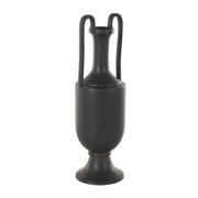 DecMode 20 Fluted Urn Shaped Black Ceramic Vase with Arch Handles