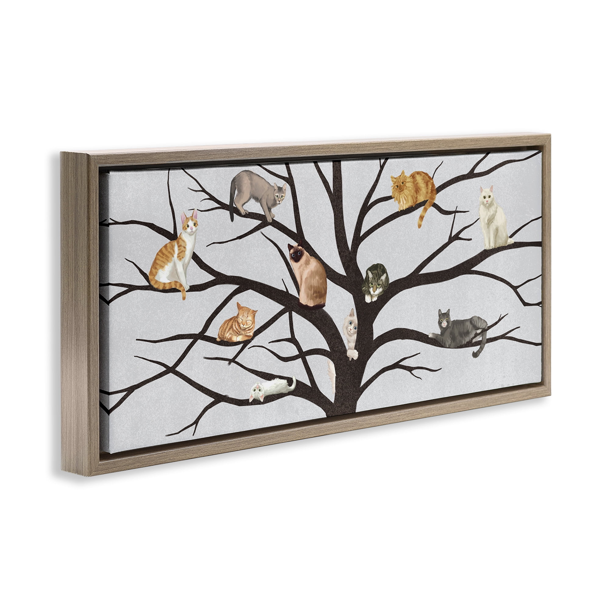 Stupell Industries Cats In Tree Pet Painting Animals & Insects Painting Brown Floater Framed Canvas Art Print Wall Art, 31 x 14