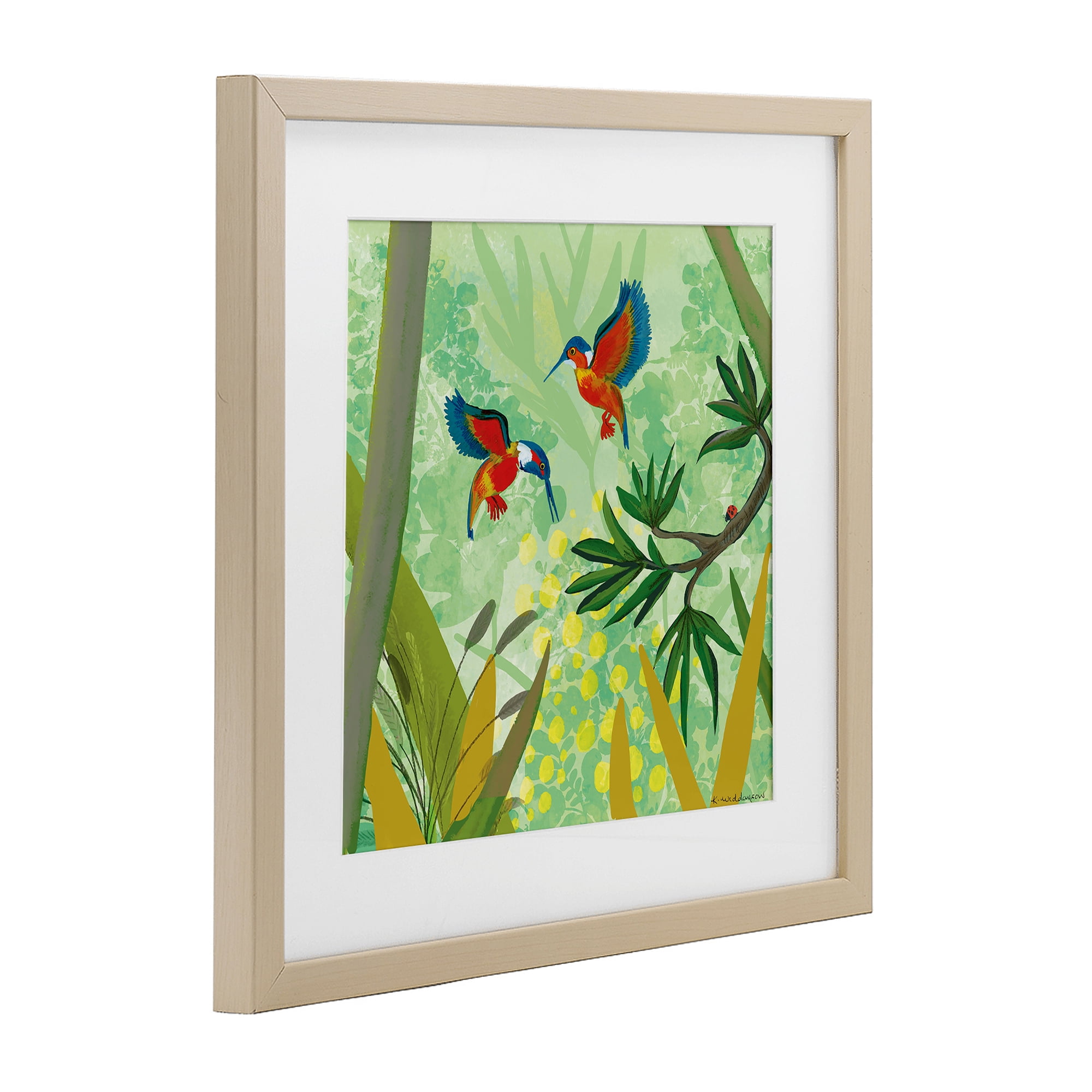 Stupell Industries Kingfishers in Jungle Branches Birch Framed Print Under Glass, design by Kay Widdowson