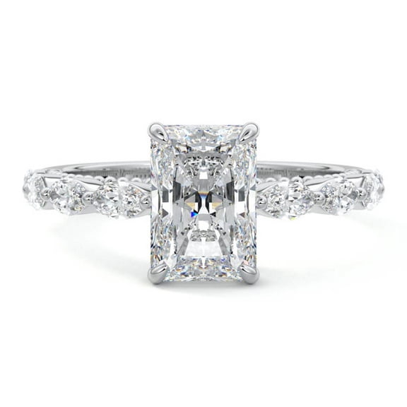 Earth Jewel 14K White Gold Plated Engagement Ring for Women's - 2 Ct Radiant Cut Lab Created Diamond Anniversary Ring - Solitaire With Accents Wedding Ring - Wedding Anniversary Gift