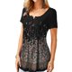 thumbnail image 3 of Camiseta de mujer Qarigey estampada con cuello en V Botón Gris, 3 of 6