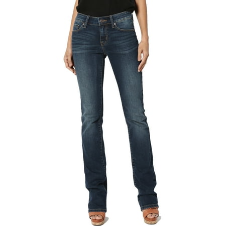 TheMogan Women's Mid Rise Slim Fit Bootcut Jeans in Soft Dark Blue