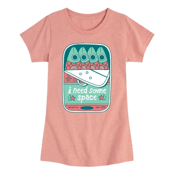 Instant Message - Need Space Tin Fish - Toddler And Youth Girls Fitted Short Sleeve Graphic T-Shirt