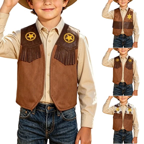 QSXADF Boys Girls Tassel Jacket Sleeveless Vests Graphic Fringe Western Vests Sleeveless Button Down Party Children's Outwear