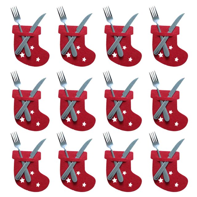 Bolsa de cubiertos con calcetín navideño, juego de cubiertos con calcetín navideño, suministros de decoración para mesa de fiesta de Navidad, 12 Uds.