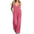 thumbnail image 2 of IUYRTFE Women V Neck Cinched Waist Wide Leg Jumpsuit Solid Color Sleeveless Romper for Summer Party Vacation Wear, 2 of 5