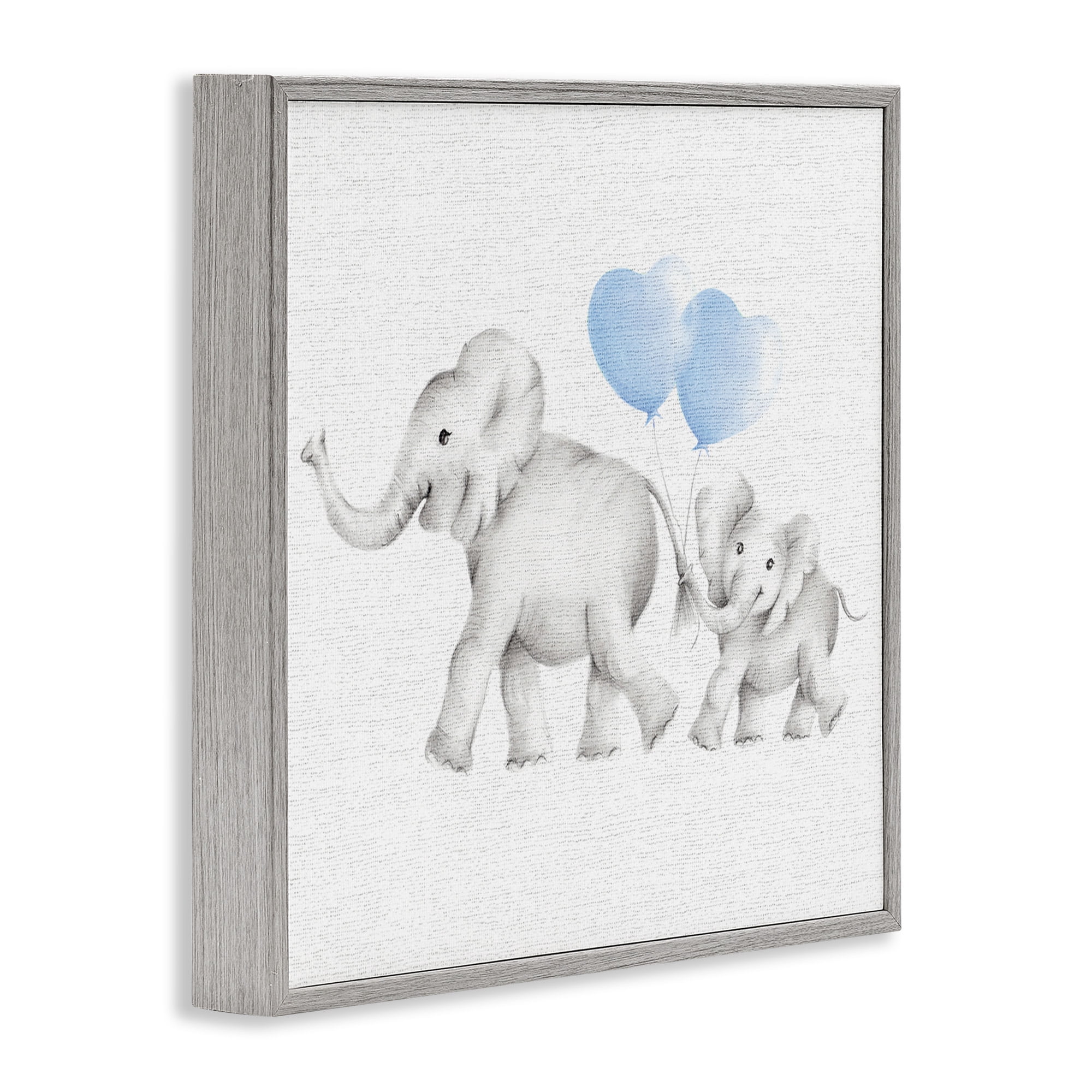 Stupell Industries Elephant Family with Blue Balloons Art for Kids Painting Gray Framed Art Print Wall Art, 17 x 17