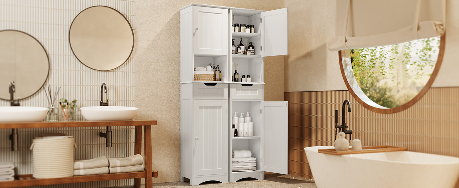 Aiho 67.2"H 2-Door Storage Cabinet – with Adjustable Shelves, Universal for Bathroom, Kitchen & Living Room White