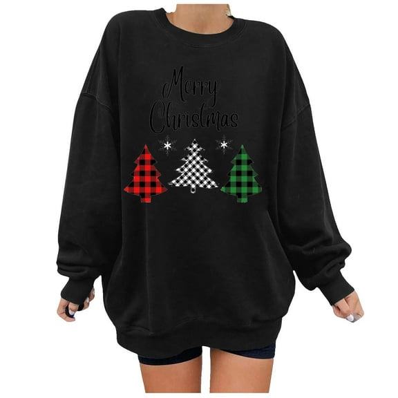 Dyegold Womens Christmas Sweatshirts Fall Savings Crewneck Novelty Hoodie Plus Size Casual Ladies Teen Girls Shirts Xmas Tree Merry Christmas Funny Blouse Holiday Tops Pullover Graphic Sweater