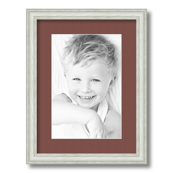 ArtToFrames 12x16" Matted Picture Frame with 8x12" Single Mat Photo Opening Framed in 1.25" Off White Wash on Ash and 2" Brique Mat (FWM-4098-12x16)