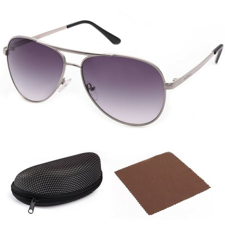 Aviator Sunglasses for Men with Case, Grey Gradient 61mm Shatterproof Lens, Metal Frame, UV400