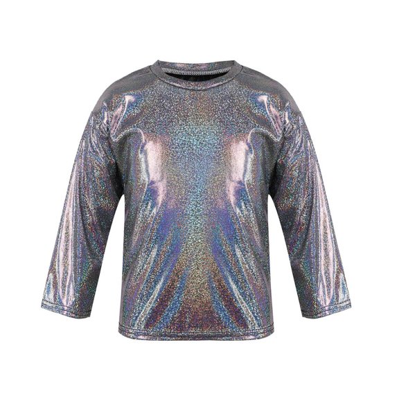 DPOIS Kids Girls Boys Long Sleeve Dance Tops Shiny Metallic Pullover T-Shirt