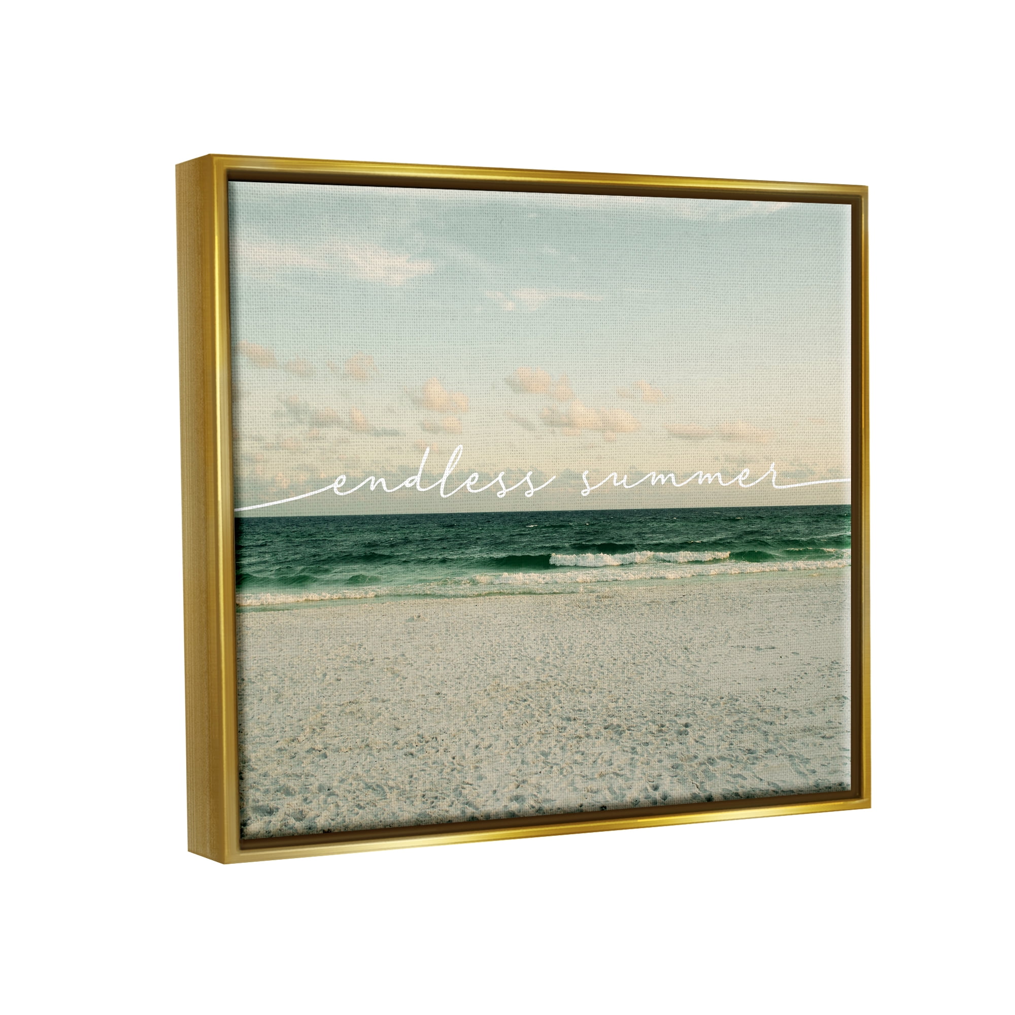 Stupell Industries Endless Summer Beach Waves Shore Coastal Painting Gold Floater Framed Art Print Wall Art