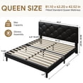 thumbnail image 5 of Queen Bed Frame with Upholstered Faux Leather Headboard, UHOMEPRO Platform Bed Frame with Wood Slat Support, No Box Spring Needed, Black, 5 of 10