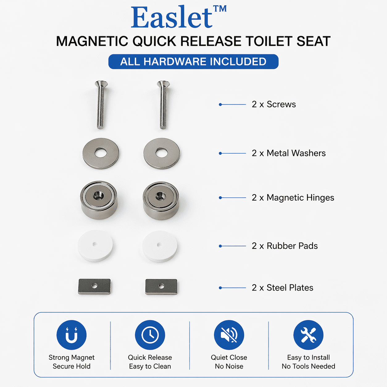Easlet White Round Plastic, Quick Release Toilet Seat