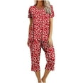 thumbnail image 1 of Conjuntos Cortos para Mujeres Impresión Floral de Verano Casual Manga Corta Cuello Redondo Y Pantalones Recortados Conjunto de Poliéster, Traje de Verano Casual, 1 of 8