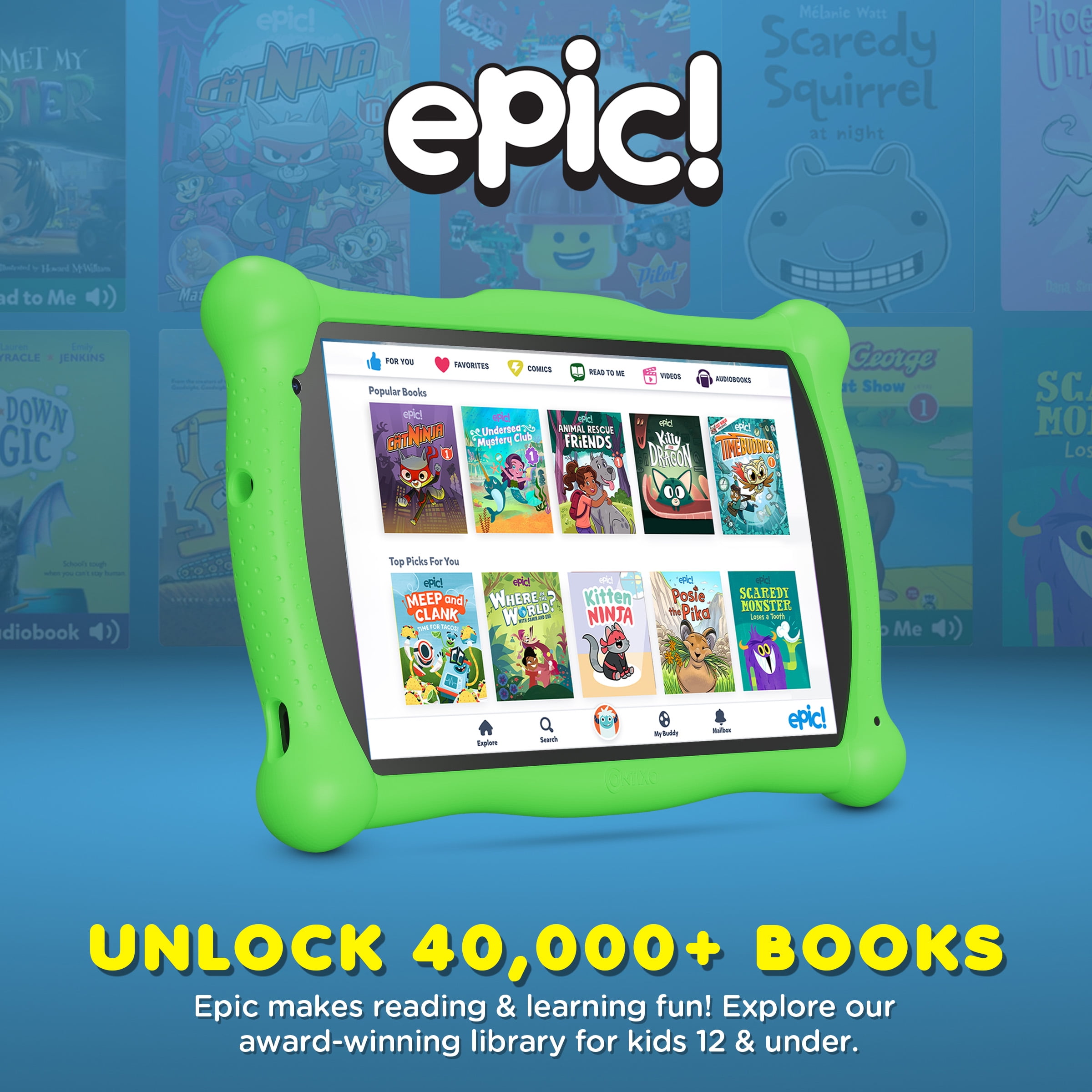 Contixo 7-Inch Kids Tablets, Educational Android Tablet with Stylus and Kickstand Case, 32GB, Ages 3-12, Green