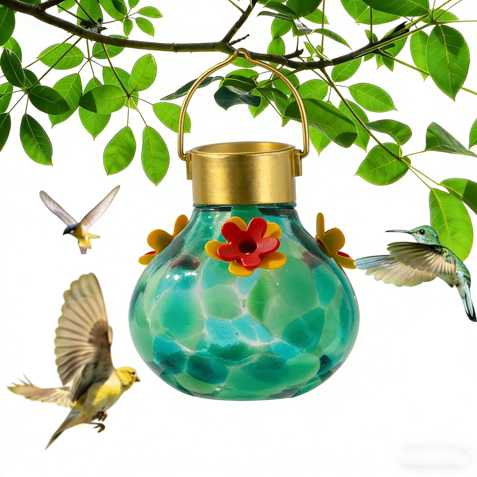 Solar Humming Bird Feeders For Outdoors Solar Lighted Hummingbirds Feeder Automatic Unit Patio Hanging Outdoor Decoration for Outside Outdoors Attracting Birds