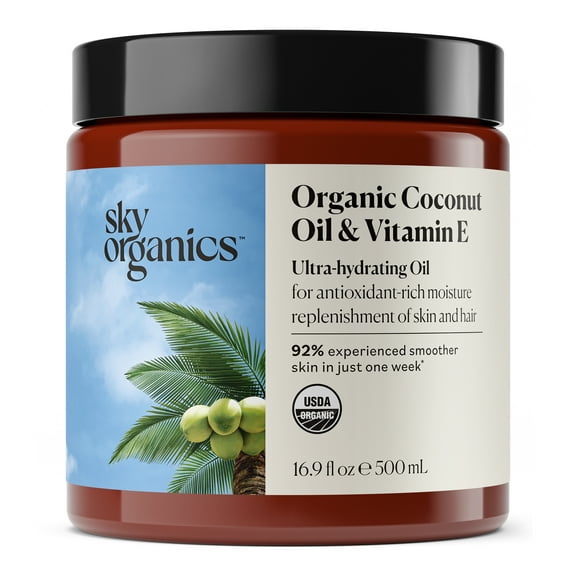 Sky Organics Organic Coconut Oil & Vitamin E Ultra-Hydrating Oil for Hair   Skin, 16.9 fl oz