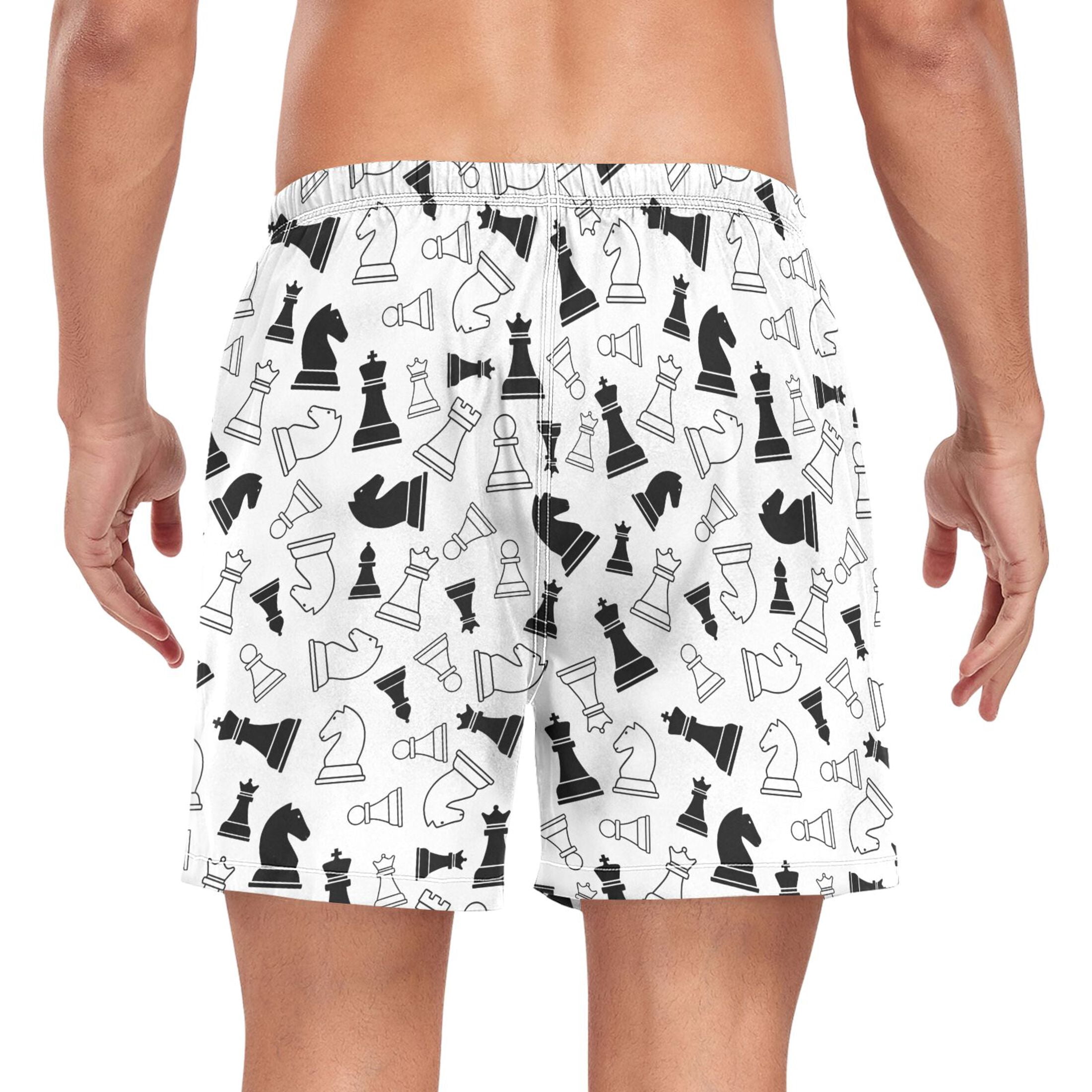 joogoo Men's Retro Chess Swim Trunks with Liner Pocket Beach Shorts S