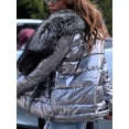 thumbnail image 3 of Fashion Winter Cotton Jacket With Big Fur Turndown Collar Silver Black Waterproof Lace Up Coat, 3 of 4